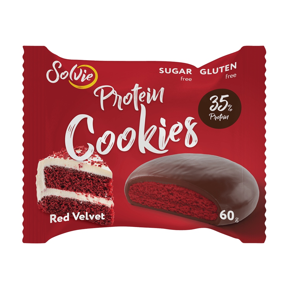 Solvie Protein Cookie печенье глазированное молочным шоколадом без сахара красный бархат 60г