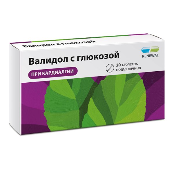 Валидол таблетки подъязычные с глюкозой 0,06г №20 Renewal