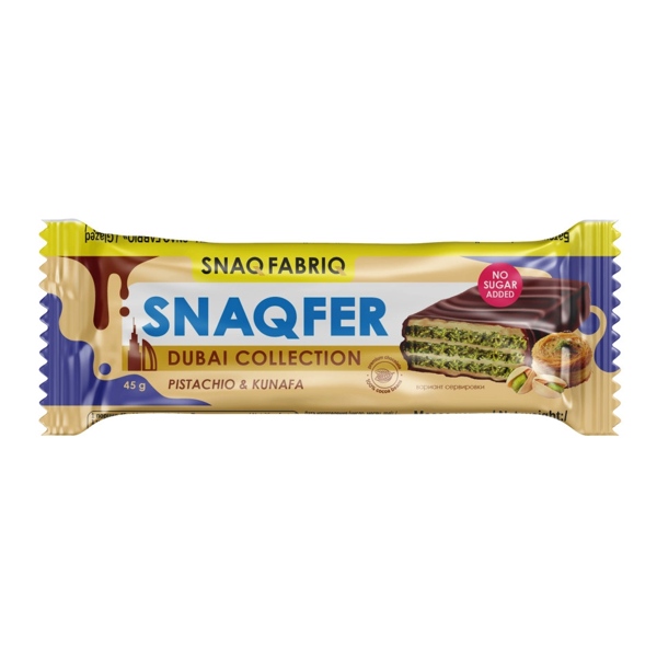 Snaq fabriq Snaqer by Dubai батончик вафельный с фисташковой пастой и хрустящим тестом глазированный без сахара 45г