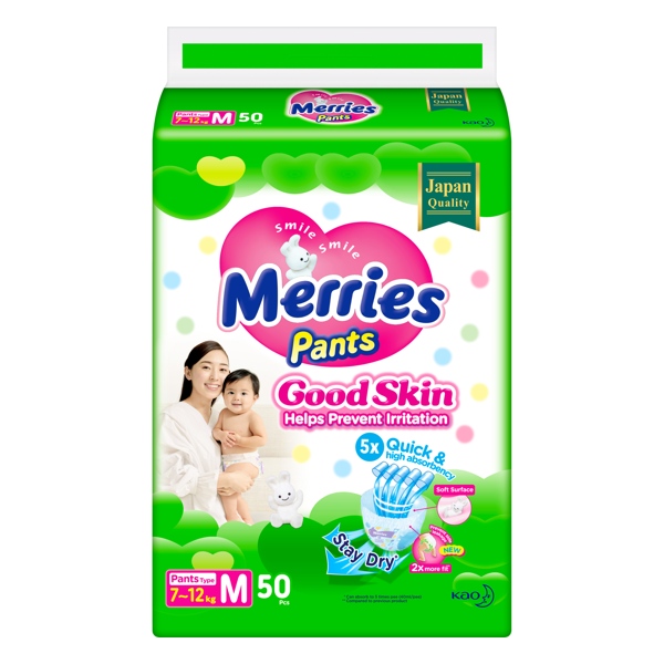 Подгузники трусики Merries Good skin M 7-12кг №50