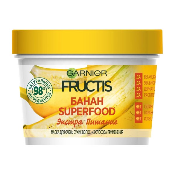 FRUCTIS Маска 3в1 Superfood Банан Экстра питание для очень сухих волос 390мл