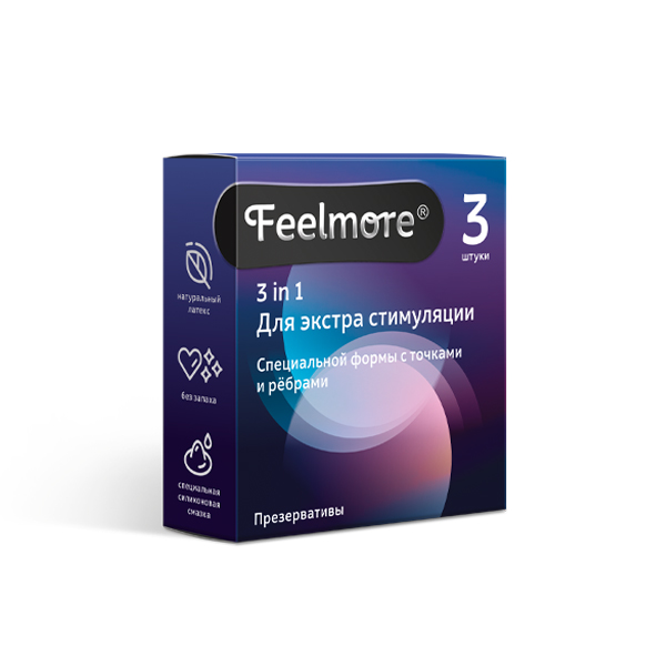 Презервативы Feelmore 3в1 спец. формы с точками и ребрами №3