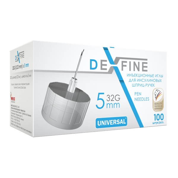 Игла д/шприц-ручки Dexfine инъекц. однораз. универс. 32G 0,23*5мм №100