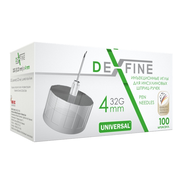 Игла д/шприц-ручки Dexfine инъекц. однораз. универс. 32G 0,23*4мм №100