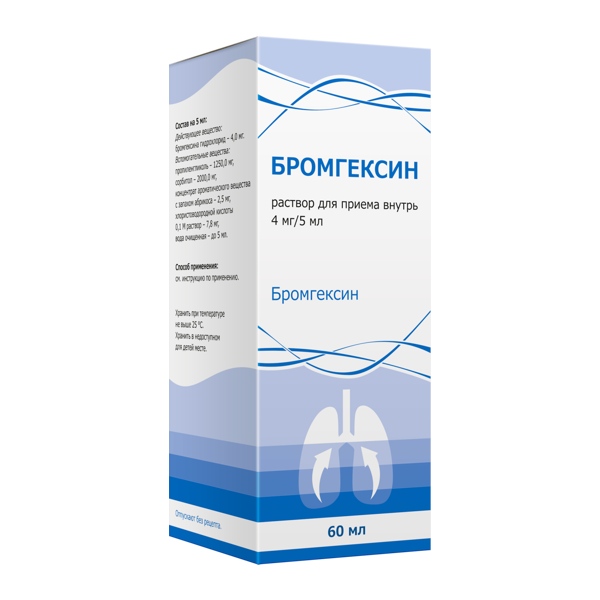 Бромгексин р-р д/внут.прим. 4мг/5мл 60мл фл.