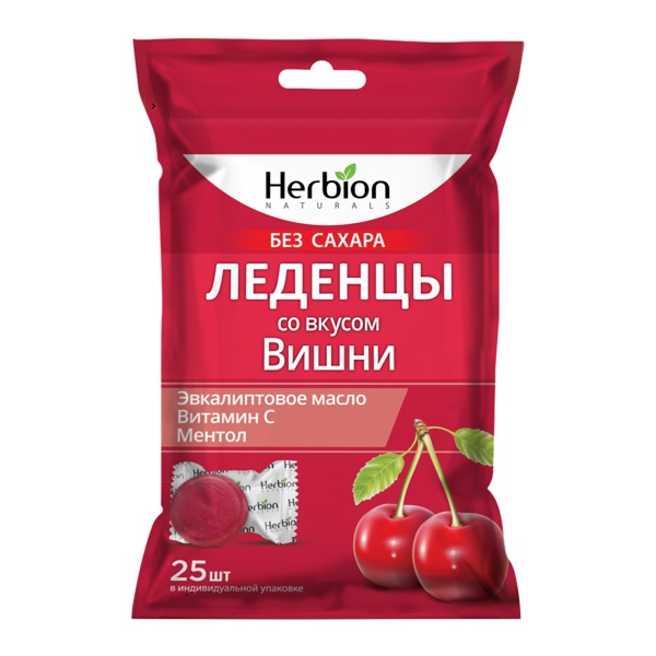 Гербион леденцы с маслом эвкалипта вит. С ментолом б/сахара 2,5г №25 вишня