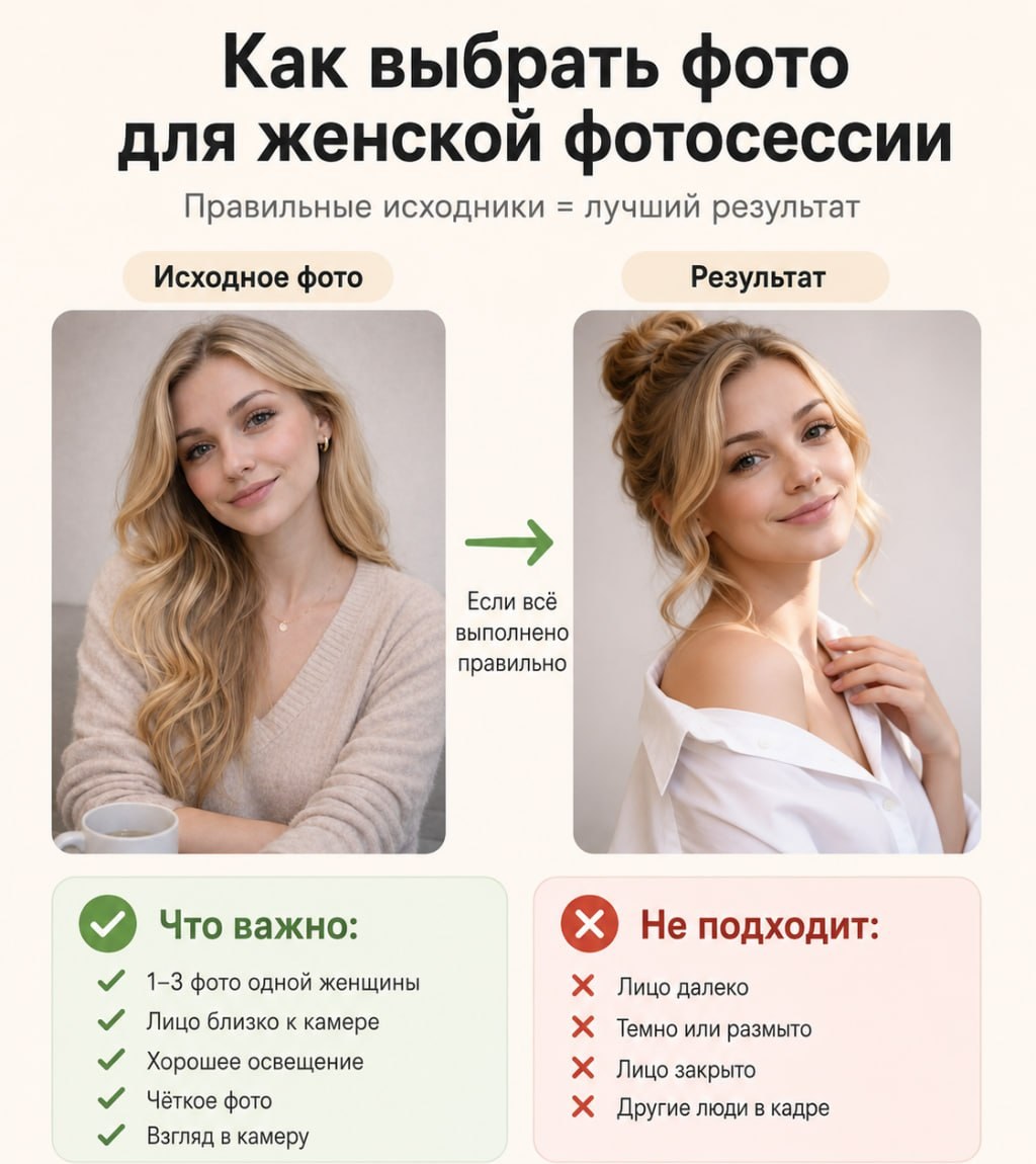 Какие фото загружать для женской фотосессии