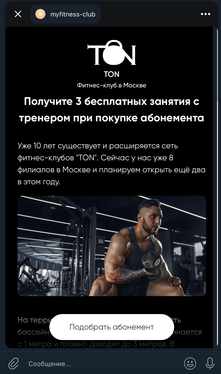 Пример лендинга в Телеграме