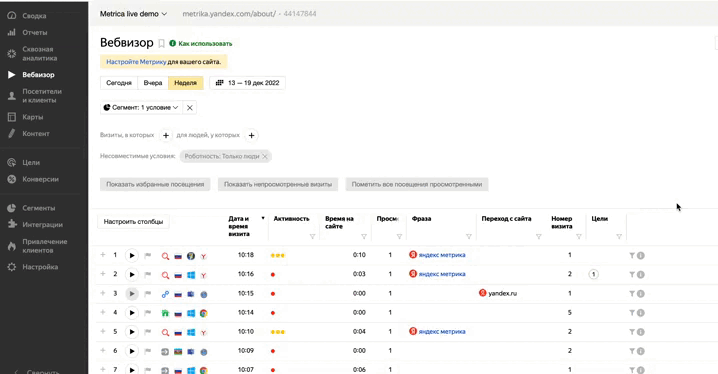 Как посмотреть на Вебвизоре действия пользователя