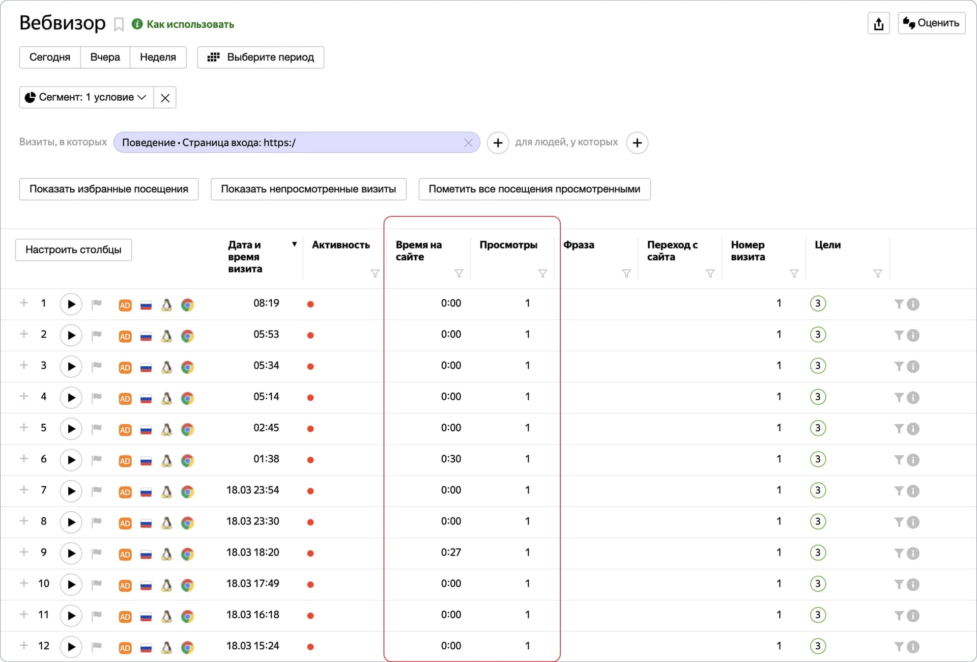 Время на сайте