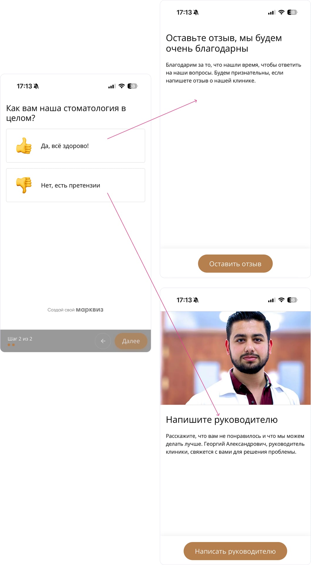 Оставить отзыв через квиз