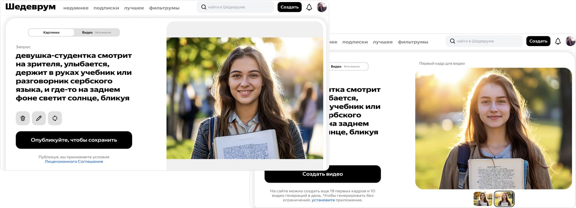 Генерация по промпту в Шедевруме