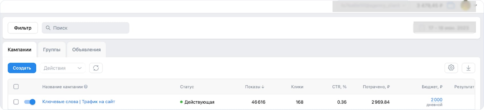 основные метрики в рекламном кабинете ВК