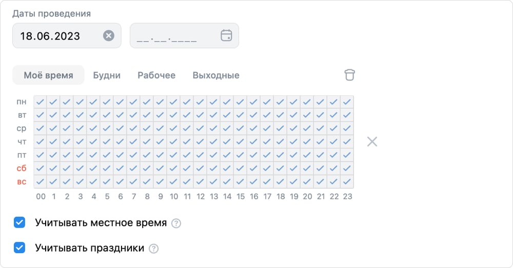 Настройка показов