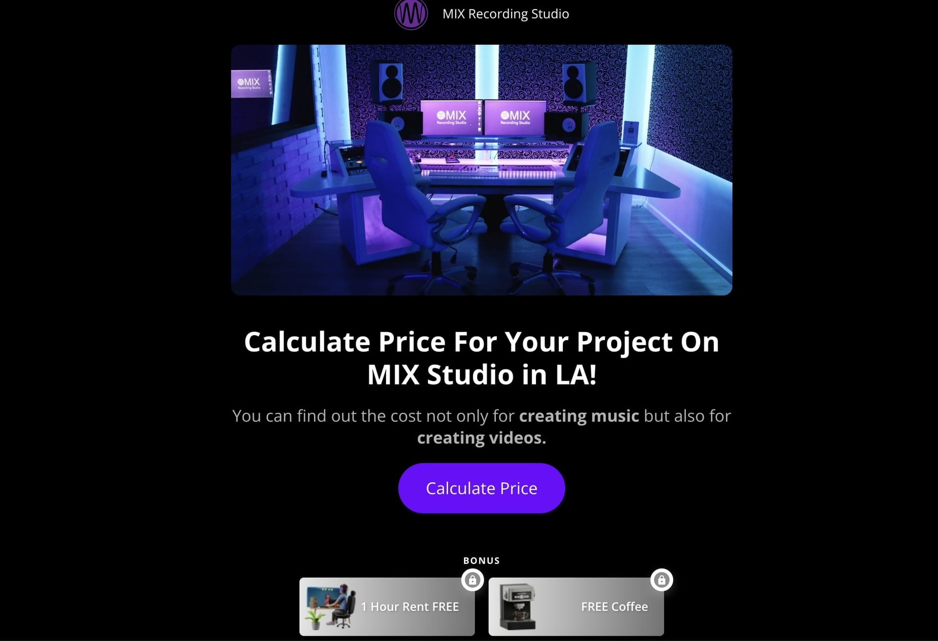 Онлайн-калькулятор по ссылке для студии звукозаписи в Калифорнии