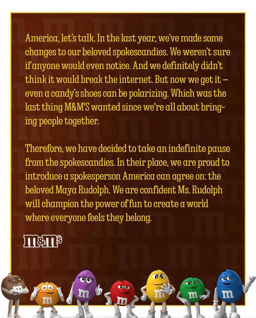 Как M&M's объявили об уходе своих главных персонажей