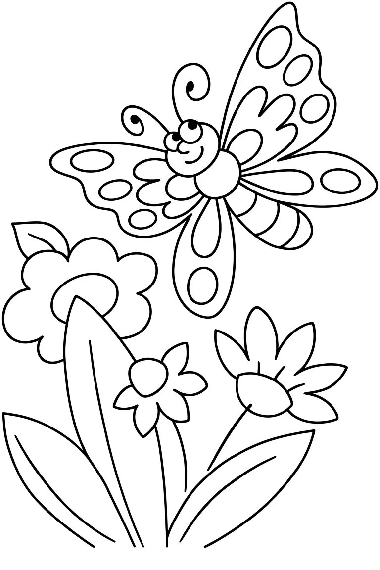 Бабочка и ромашки