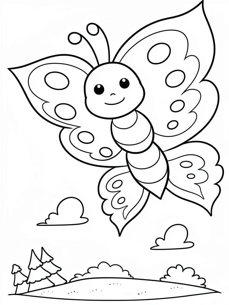 Бабочка летит над лесом