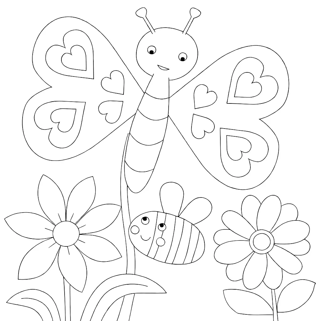 Бабочка с пчёлкой среди цветов