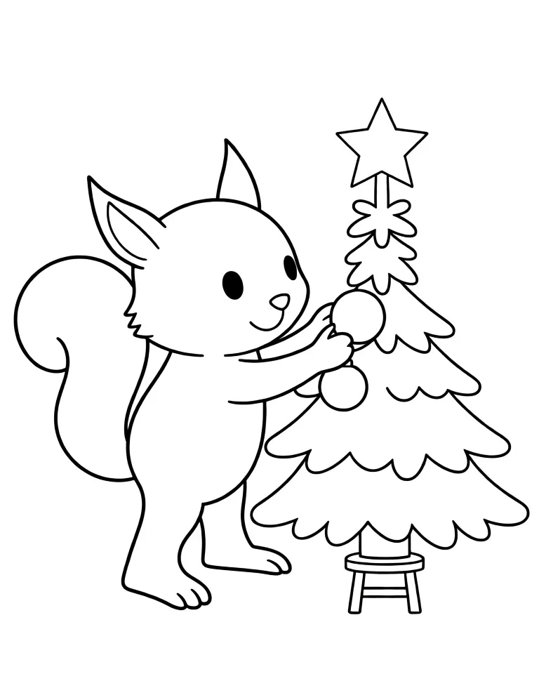 Белочка наряжает елку