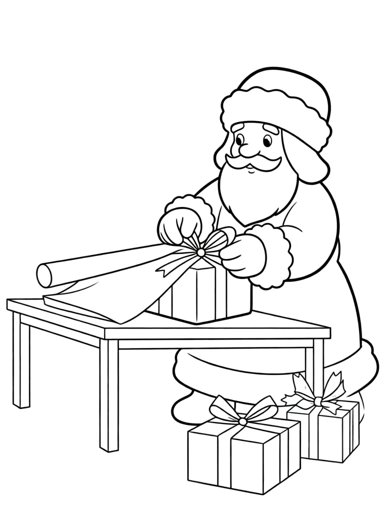 Дед мороз упаковывает подарки