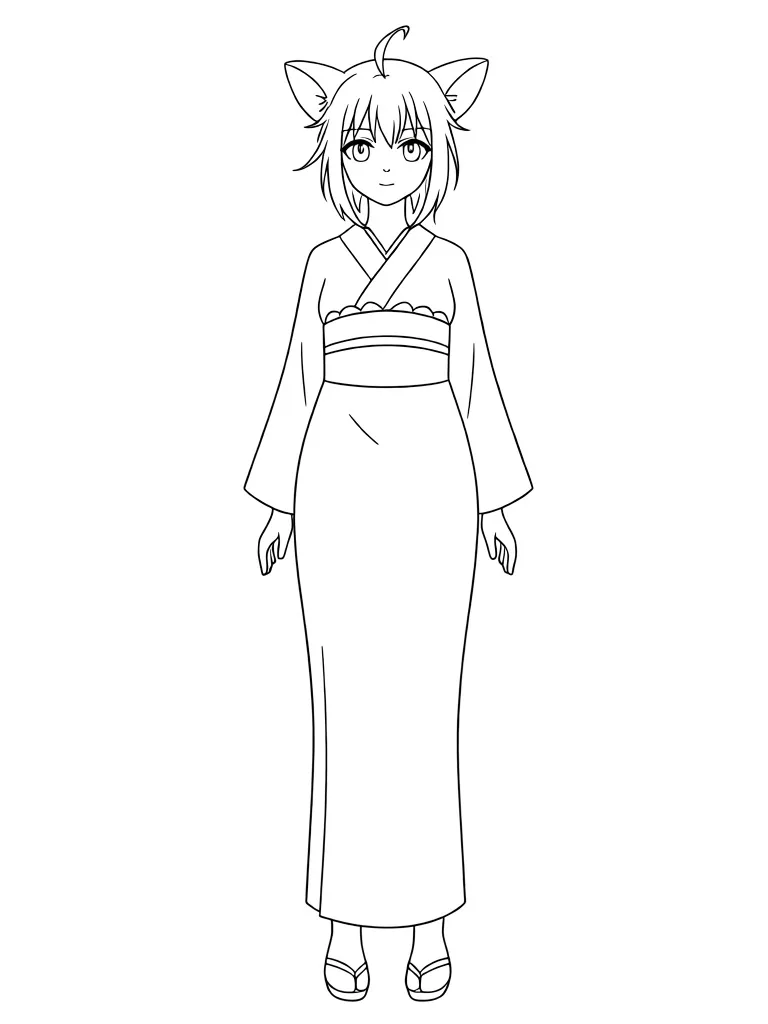 Девушка-неко в кимоно