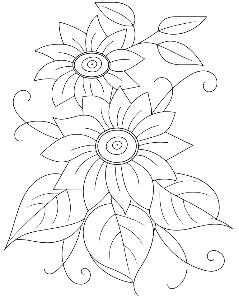 Два подсолнуха с листочками