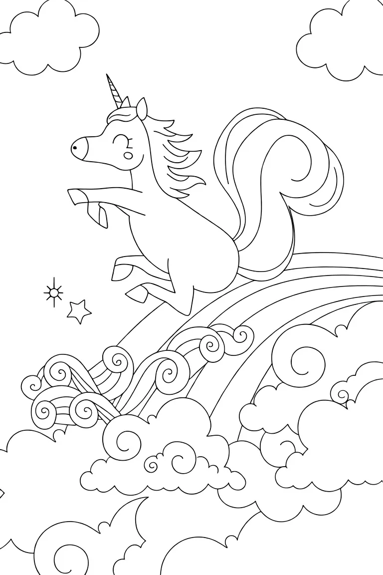 Единорог скачет по радуге