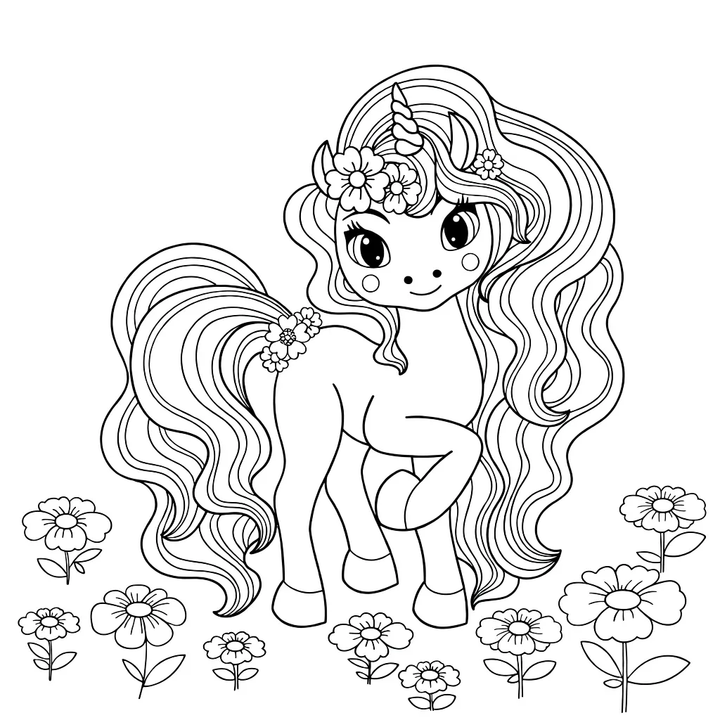 Единорожка в цветочном саду