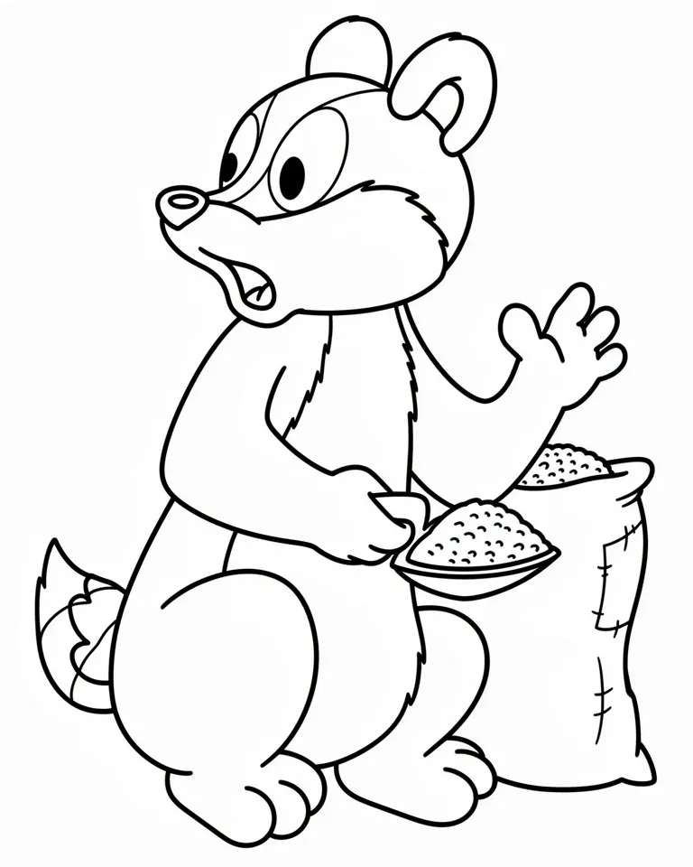 Енот собирает зернышки