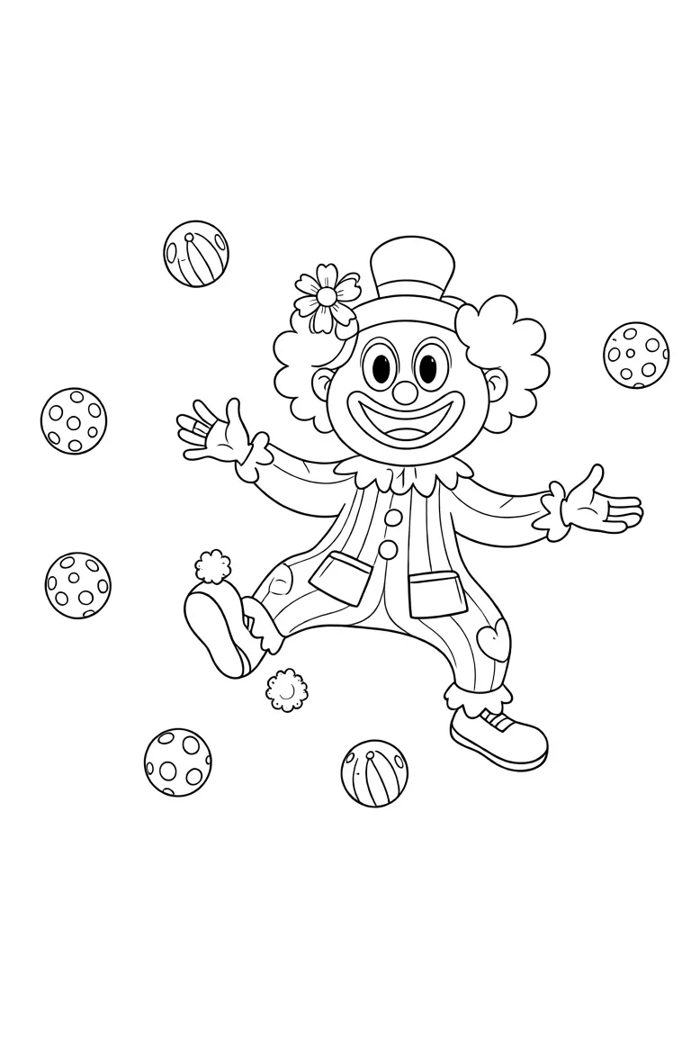 Клоун жонглирует мячами