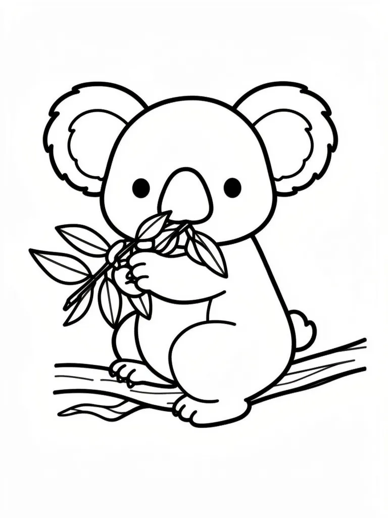 Коала кушает листочки
