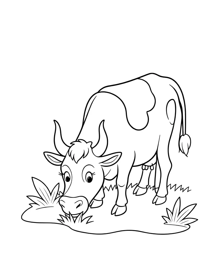 Корова пасется на лугу