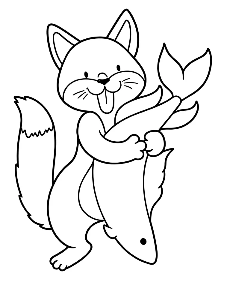 Кошка держит щуку