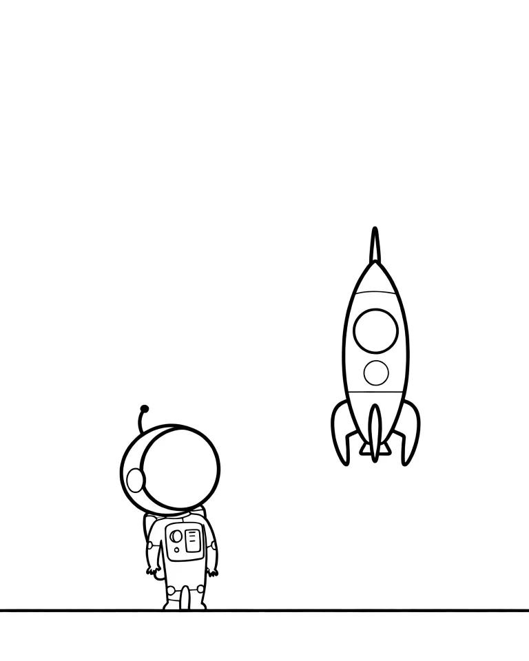 Космонавт смотрит на ракету