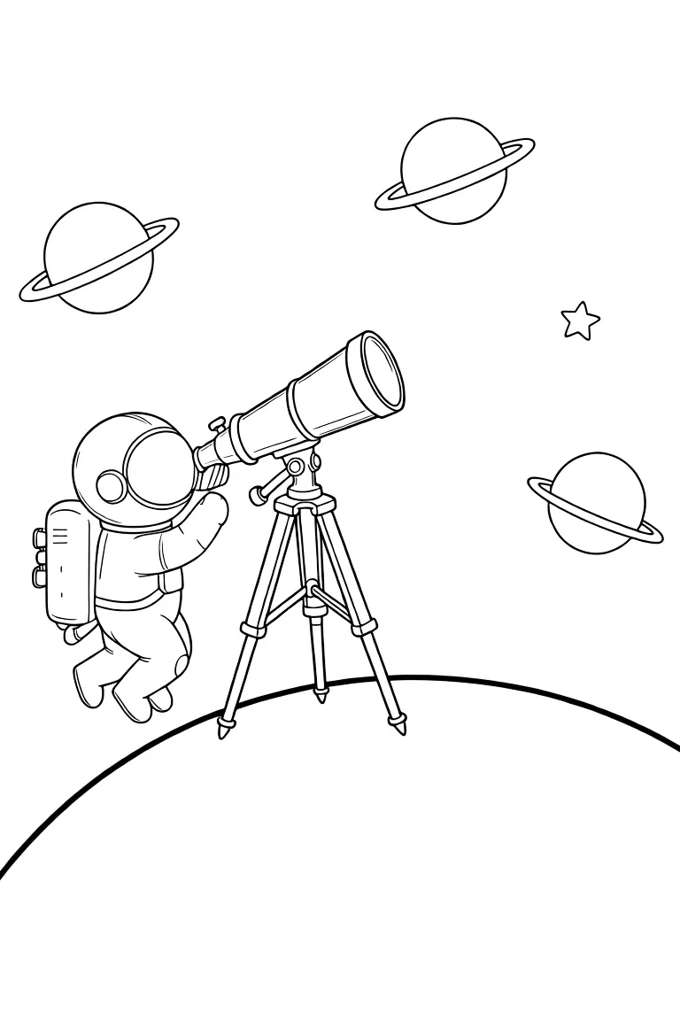 Космонавт смотрит в телескоп