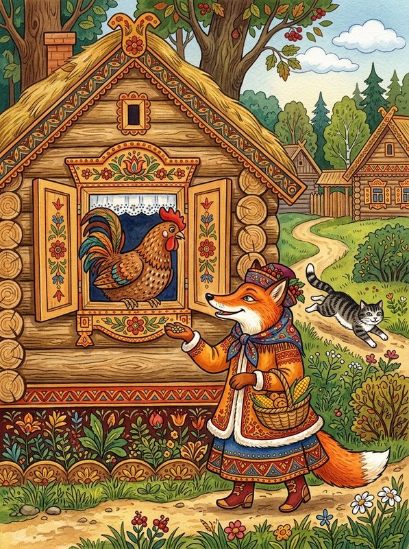 Кот, петух и лиса