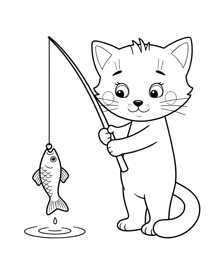 Котенок ловит рыбу