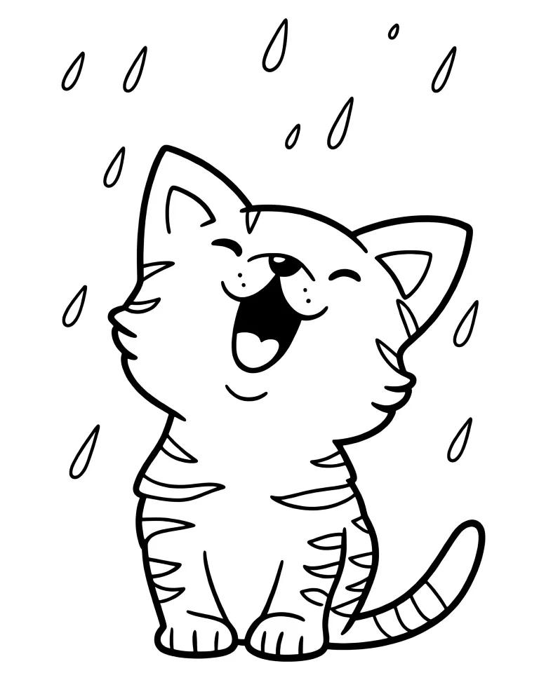 Котик радуется дождю