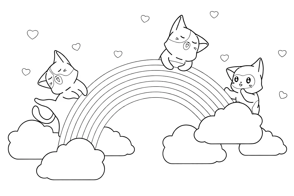 Коты играют на радуге