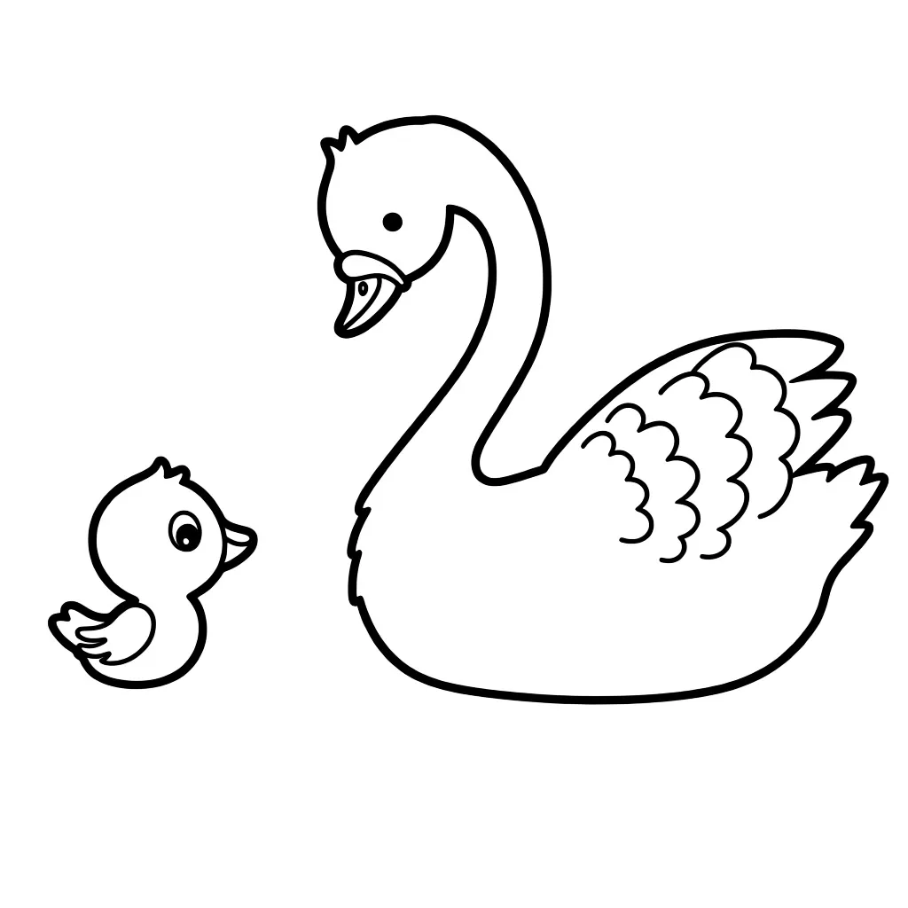 Лебедь со своим птенцом