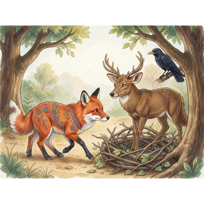 Лиса, олень и ворон