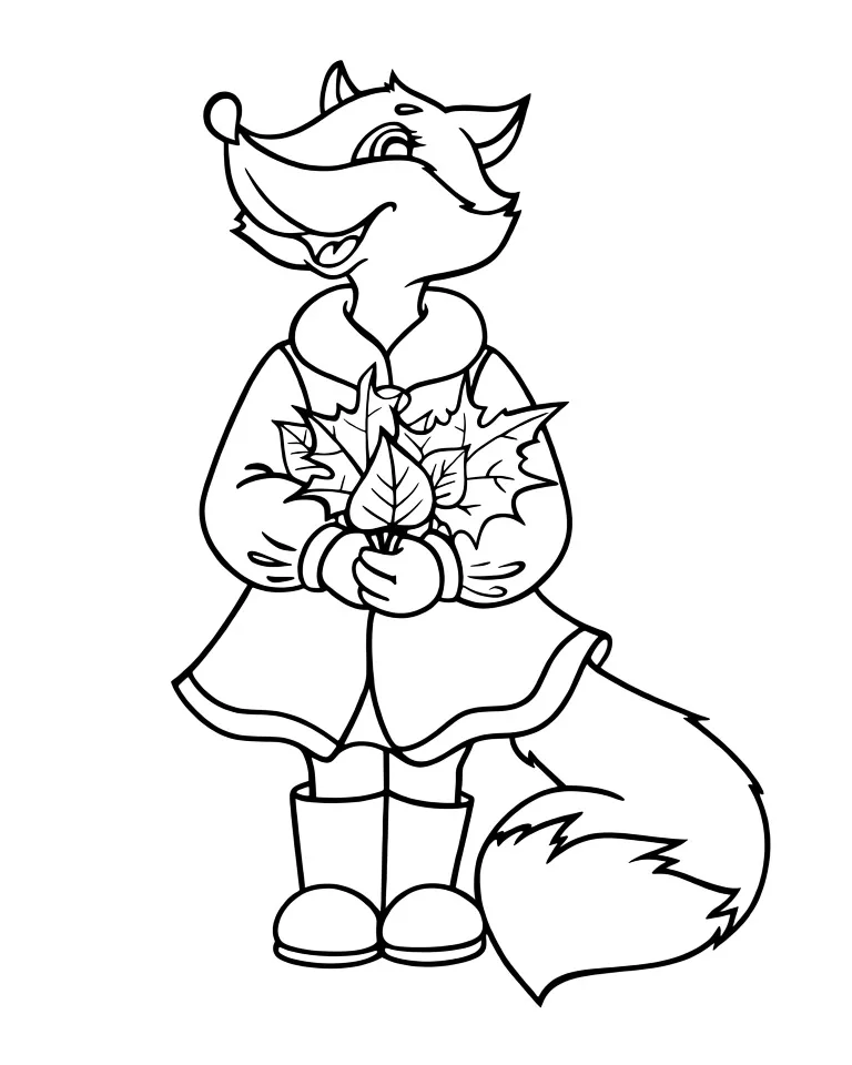 Лиса с листьями