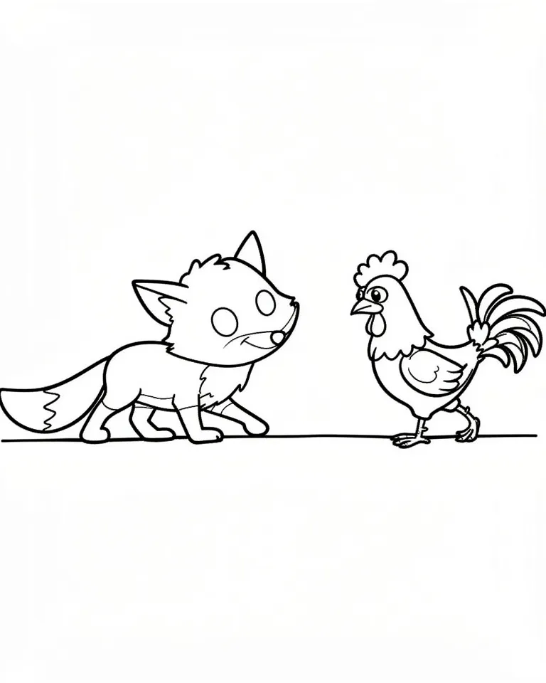 Лисёнок охотится на петушка