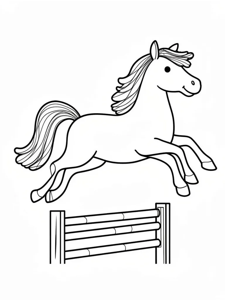 Лошадка прыгает через барьер