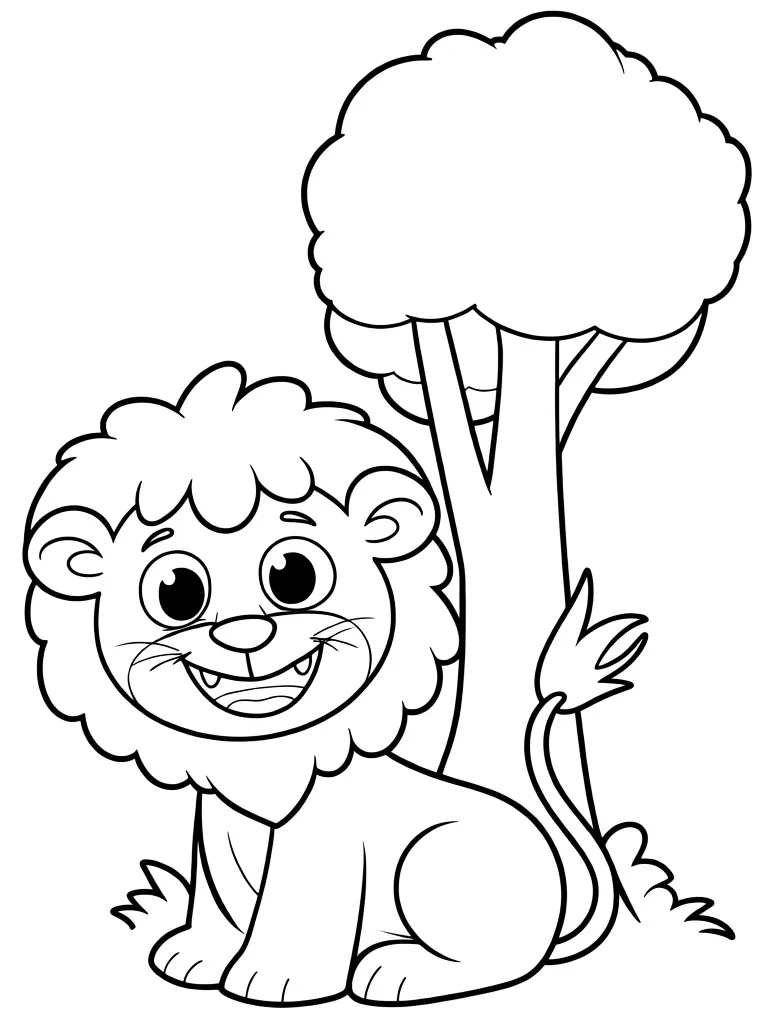 Львёнок рядом с деревом