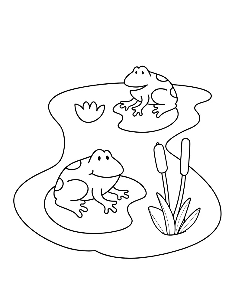 Лягушки сидят в пруду