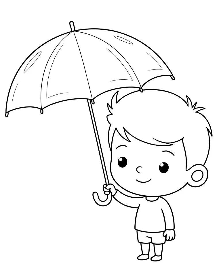 Мальчик держит зонтик