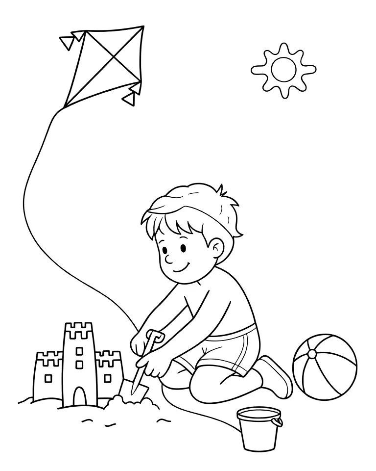 Мальчик играет на пляже