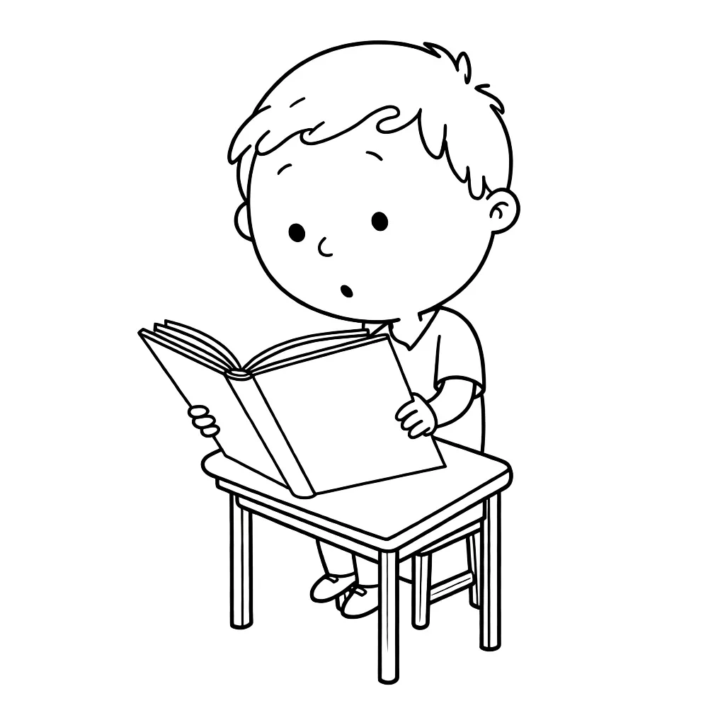 Мальчик изучает букварь